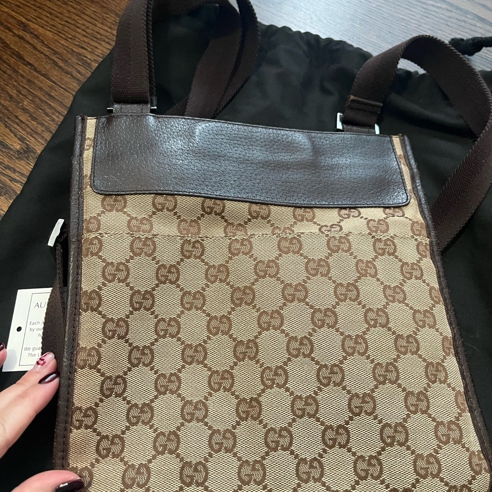 Gucci Tan and Brown Monogram Messenger Bag